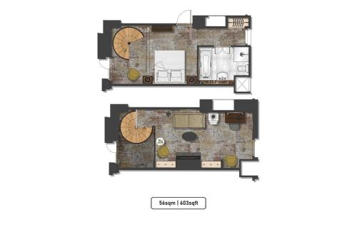 One-Bedroom Bi-Level Library King Suite with City View