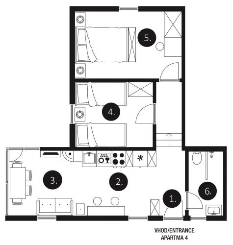 A4 - Family Two-Bedroom Apartment with Terrace and Fireplace - Ground Floor