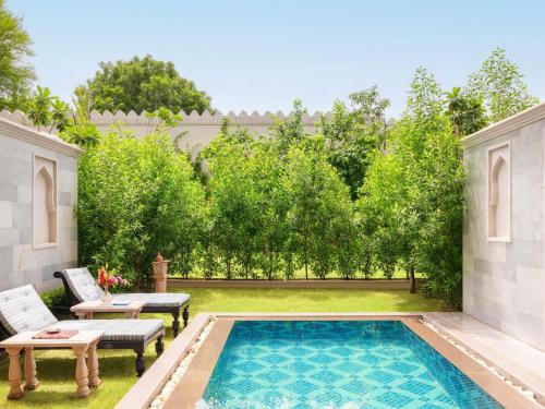 Princess One King Bedroom Suite with Pool: Airport Transfers in luxury vehicle, INR 5000 hotel credit once during the stay. One 60-minute spa therapy for couple. Evening Hi-Tea / Sundowner with Bartender for 1 hour, Butler & 30% off on Property Services