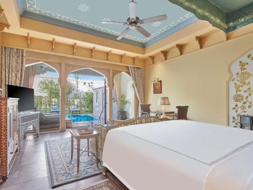 Princess One King Bedroom Suite with Pool: Airport Transfers in luxury vehicle, INR 5000 hotel credit once during the stay. One 60-minute spa therapy for couple. Evening Hi-Tea / Sundowner with Bartender for 1 hour, Butler & 30% off on Property Services