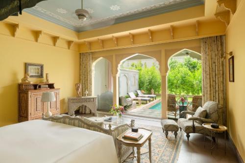 Princess One King Bedroom Suite with Pool: Airport Transfers in luxury vehicle, INR 5000 hotel credit once during the stay. One 60-minute spa therapy for couple. Evening Hi-Tea / Sundowner with Bartender for 1 hour, Butler & 30% off on Property Services