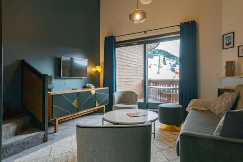 Duplex Family Room with ski slope view