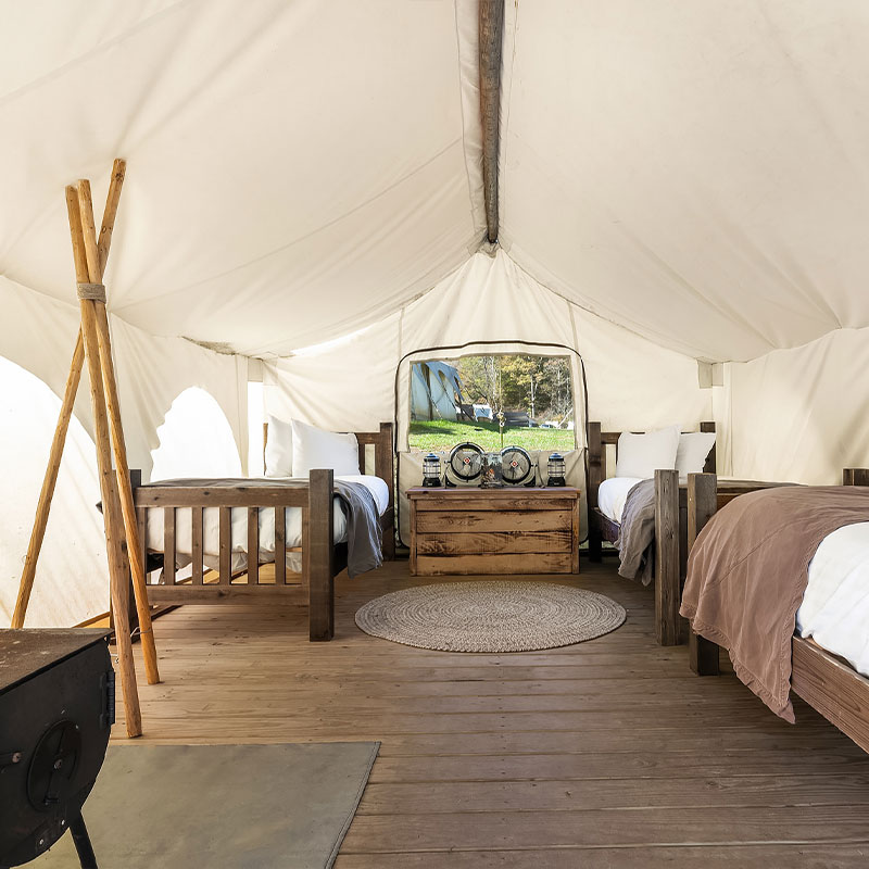 Safari Tent with Three Twin Beds and Shared Bathroom